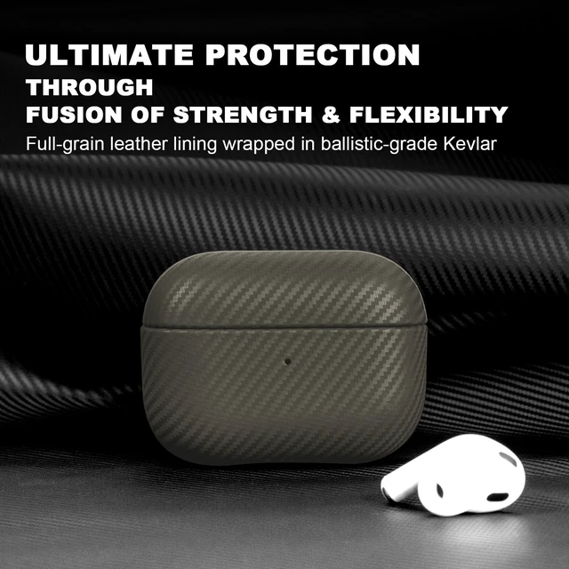 Alt view image 2 of 7 - Leather Case for AirPods Pro 2 Gray Luxury Modern Striped Carbon Fiber Kevlar Leather Earphones Protective Case Compatible with AirPod Pro 2 (2nd Generation)