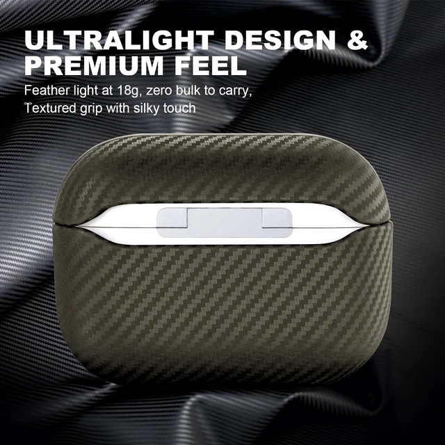 Alt view image 3 of 7 - Leather Case for AirPods Pro 2 Gray Luxury Modern Striped Carbon Fiber Kevlar Leather Earphones Protective Case Compatible with AirPod Pro 2 (2nd Generation)