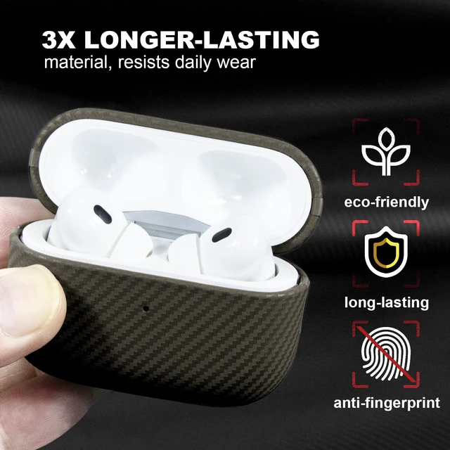 Alt view image 4 of 7 - Leather Case for AirPods Pro 2 Gray Luxury Modern Striped Carbon Fiber Kevlar Leather Earphones Protective Case Compatible with AirPod Pro 2 (2nd Generation)