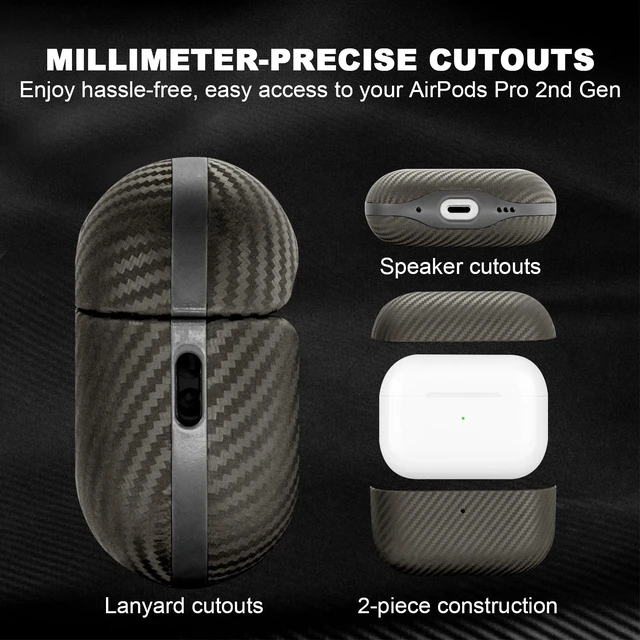 Alt view image 6 of 7 - Leather Case for AirPods Pro 2 Gray Luxury Modern Striped Carbon Fiber Kevlar Leather Earphones Protective Case Compatible with AirPod Pro 2 (2nd Generation)