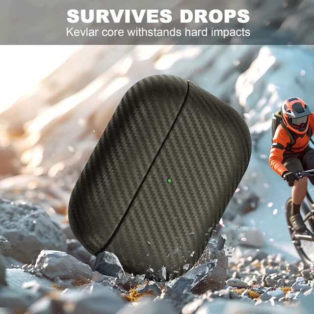 Alt view image 5 of 7 - Leather Case for AirPods Pro 2 Gray Luxury Modern Striped Carbon Fiber Kevlar Leather Earphones Protective Case Compatible with AirPod Pro 2 (2nd Generation)