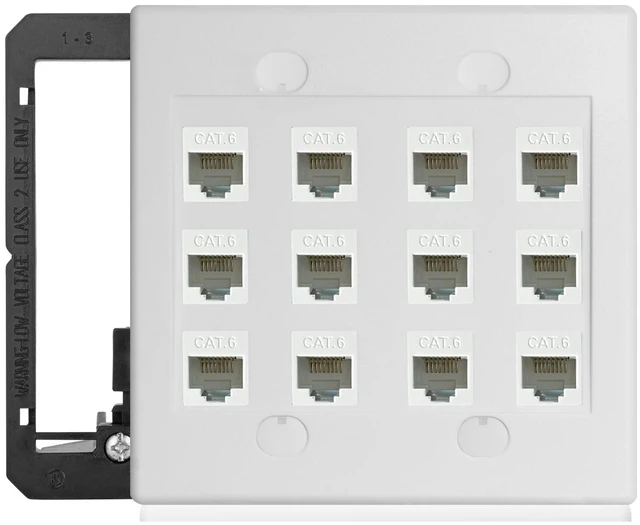 Main image of 12 Port Ethernet Wall Plate White Cat6 Keystone Jack RJ45 Cables Inline Coupler Wires Connector Date Box Cover with 2 Gang Low Voltage Mount for Network Outlet Setup