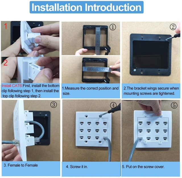 Alt view image 4 of 6 - 12 Port Ethernet Wall Plate White Cat6 Keystone Jack RJ45 Cables Inline Coupler Wires Connector Date Box Cover with 2 Gang Low Voltage Mount for Network Outlet Setup