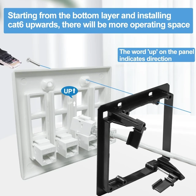 Alt view image 3 of 6 - 12 Port Ethernet Wall Plate White Cat6 Keystone Jack RJ45 Cables Inline Coupler Wires Connector Date Box Cover with 2 Gang Low Voltage Mount for Network Outlet Setup