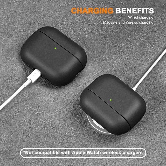 Alt view image 6 of 7 - Case for AirPod Pro 3 Gen (2025) Protective Cover Black Shockproof 100% Full Grain Geniune Leather Case for AirPods Pro 3rd Gen (2025) Compatible with MagSafe Wireless Charging Anti-Scratch