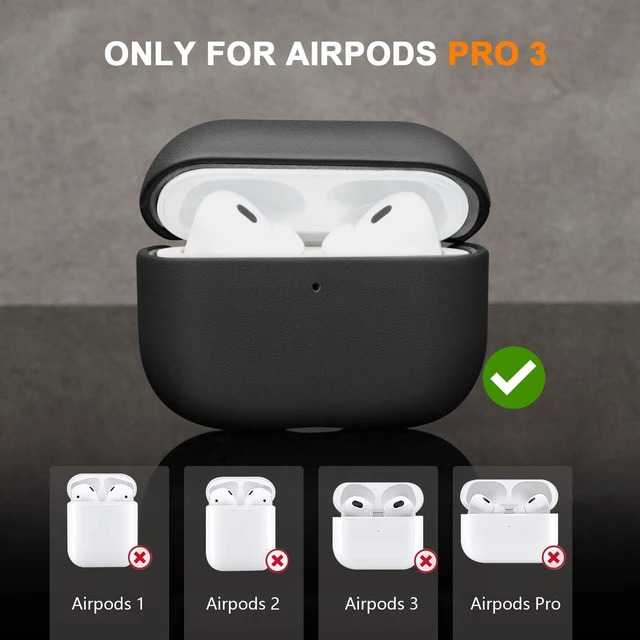 Alt view image 7 of 7 - Case for AirPod Pro 3 Gen (2025) Protective Cover Black Shockproof 100% Full Grain Geniune Leather Case for AirPods Pro 3rd Gen (2025) Compatible with MagSafe Wireless Charging Anti-Scratch