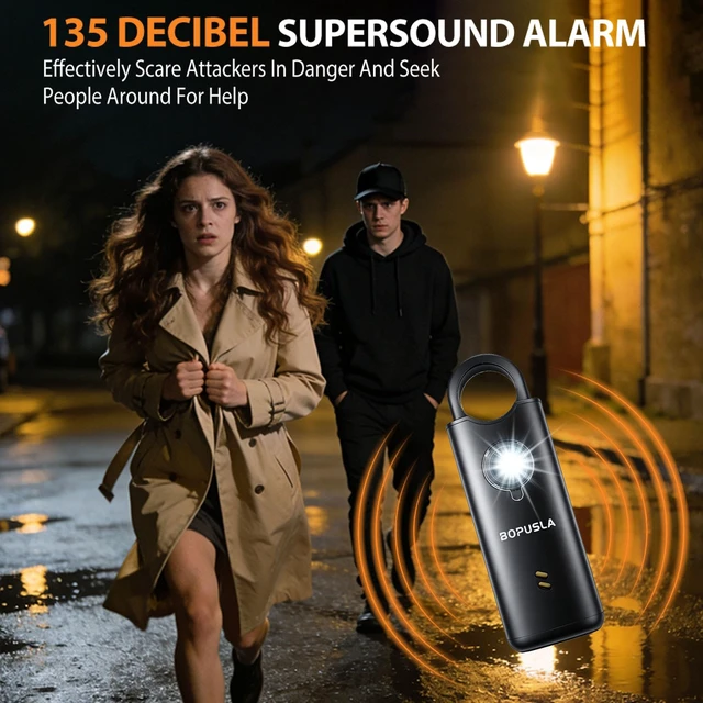 Alt view image 3 of 6 - 135dB Personal Safety Alarm for Women, SOS Strobe Alarm,Silver Rechargeable alarm with Type-C port and emergency flashlight, ideal for outdoor activities and night travel