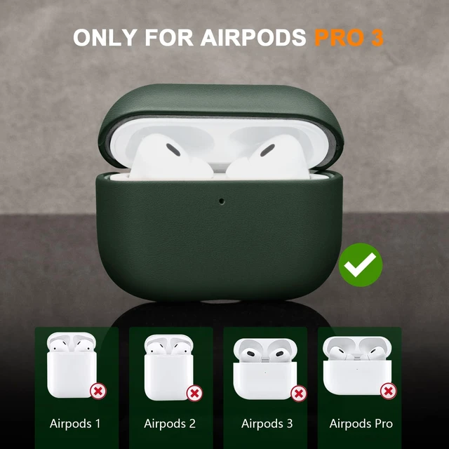 Alt view image 7 of 7 - Case for AirPod Pro 3 Gen (2025) Protective Cover Green Shockproof 100% Full Grain Geniune Leather Case for AirPods Pro 3rd Gen (2025) Compatible with MagSafe Wireless Charging Anti-Scratch