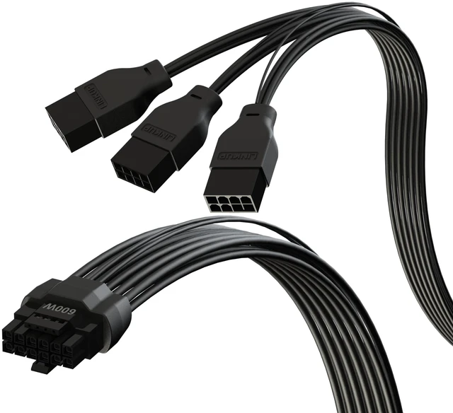 Main image of 12VHPWR GPU Power Extension Cable Compatible with NIVIDA RTX 5070/5080 and All RTX GPUs 12+4 to 3x8 Pin PCIe 5.0 Cable 40cm, Black