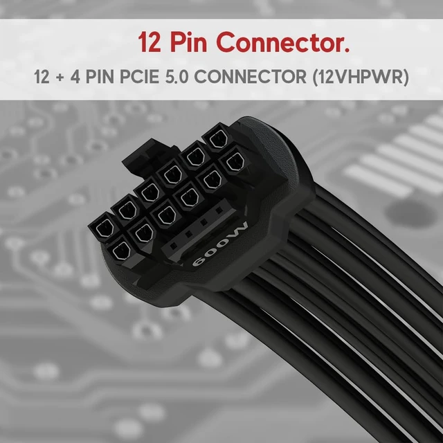 Alt view image 4 of 6 - 12VHPWR GPU Power Extension Cable Compatible with NIVIDA RTX 5070/5080 and All RTX GPUs 12+4 to 3x8 Pin PCIe 5.0 Cable 40cm, Black