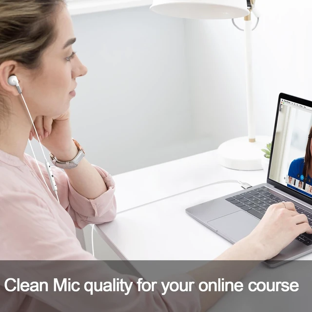 Alt view image 3 of 7 - USB in-Ear Headphones, USB PC Earbuds for PC/PS4/PS5, White Gaming Earphone Headset with Microphone for Live Conference, Video Calls, Broadcasting, On-line Work