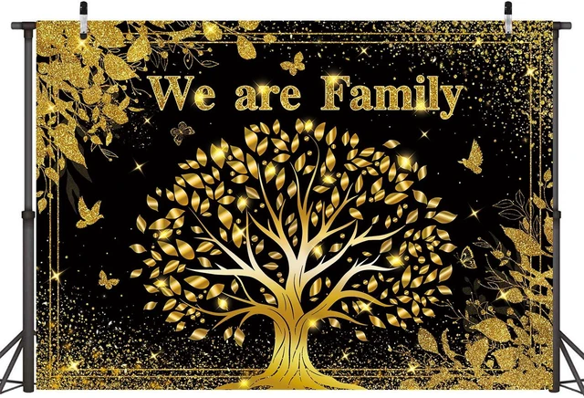 Alt view image 2 of 7 - We are Family Backdrop 8x6FT Black Gold Family Reunion Photography Background Family Tree Banner for Welcome to Our Family Members Gathering Party Decorations Supplies Photo Props