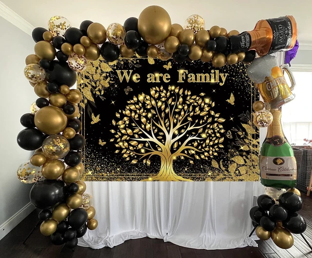Alt view image 5 of 7 - We are Family Backdrop 8x6FT Black Gold Family Reunion Photography Background Family Tree Banner for Welcome to Our Family Members Gathering Party Decorations Supplies Photo Props