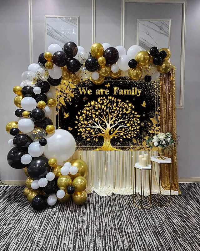 Alt view image 4 of 7 - We are Family Backdrop 8x6FT Black Gold Family Reunion Photography Background Family Tree Banner for Welcome to Our Family Members Gathering Party Decorations Supplies Photo Props