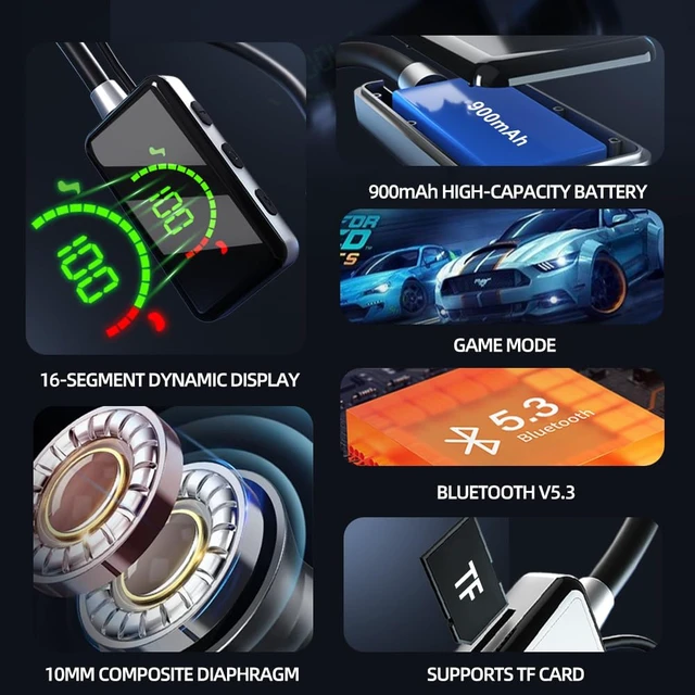 Alt view image 3 of 7 - S2 Neckband Bluetooth Headphones, 90H Playtime, Bluetooth 5.3 Earphones with 10mm Drivers, Low Latency Game Mode, TF Card Support, 7 EQ Mode, Type-C Fast Charging, Sweatproof Sport Earbuds