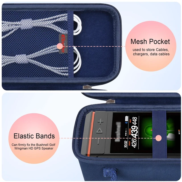 Alt view image 3 of 7 - Carrying Case for Bushnell Golf Wingman HD GPS Speaker, Navy Golf GPS Speaker and Handheld GPS Rangefinder Hard Travel Bag, with Mesh Pocket Handle Double Zipper, for Protective Storage