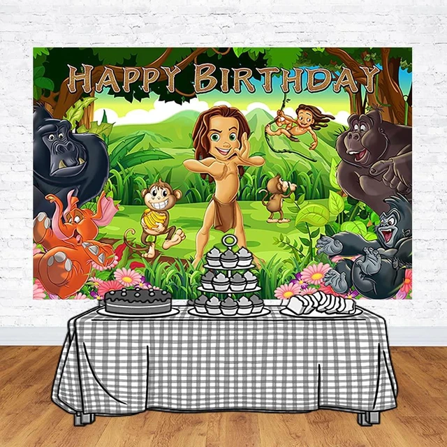 Alt view image 3 of 3 - Safari Jungle Backdrop for Birthday Party Supplies Safari Photo Backgrounds Tarzan Theme Baby Shower Banner 59x38in