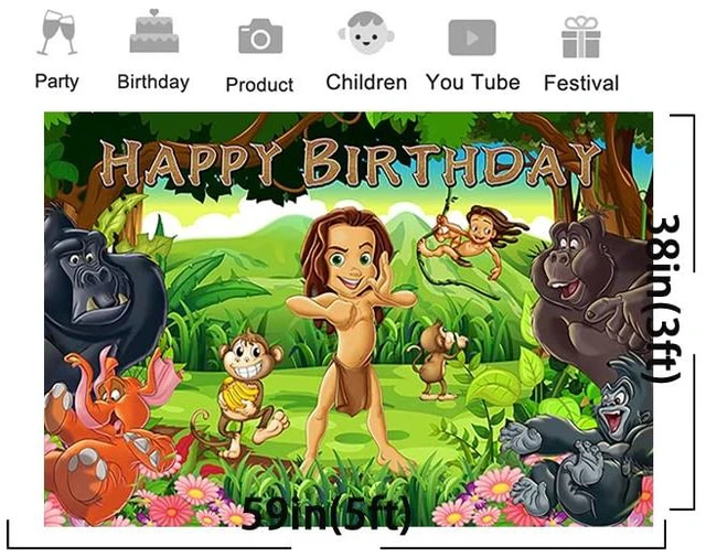 Alt view image 2 of 3 - Safari Jungle Backdrop for Birthday Party Supplies Safari Photo Backgrounds Tarzan Theme Baby Shower Banner 59x38in