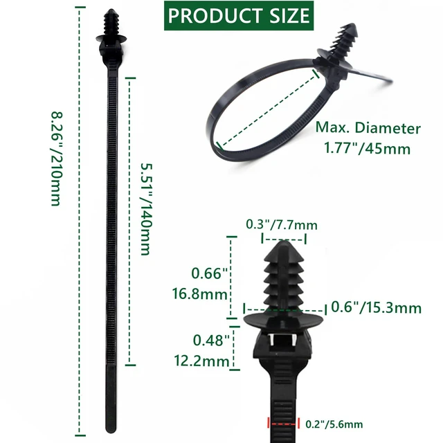 Alt view image 2 of 7 - Push Mount Cable Zip Ties 8.3 Inch, Automotive Zip Ties with Push Pin Heavy Duty Wire Harness Clips (100 Pack)