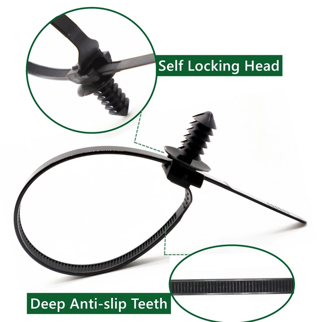 Alt view image 3 of 7 - Push Mount Cable Zip Ties 8.3 Inch, Automotive Zip Ties with Push Pin Heavy Duty Wire Harness Clips (100 Pack)