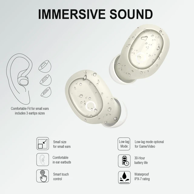 Alt view image 3 of 7 - Wireless Earbuds for Small Ear Canals Mini Size, Cute Bluetooth Ear Buds for Women Girls with 2 Noise Reduction Mic for Clear Calls, Small Wireless Earphones with Immersive Premium Sound