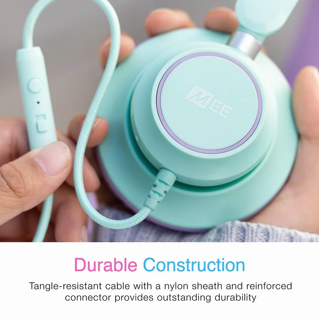 Alt view image 4 of 7 - KidJamz KJ45 Childrens Safe Listening Headphones with Volume Limiter & Microphone, Adjustable On-Ear Kids Headset Wired with 3.5mm Jack for Online Learning/School/Travel/Tablet (Blue/Teal)