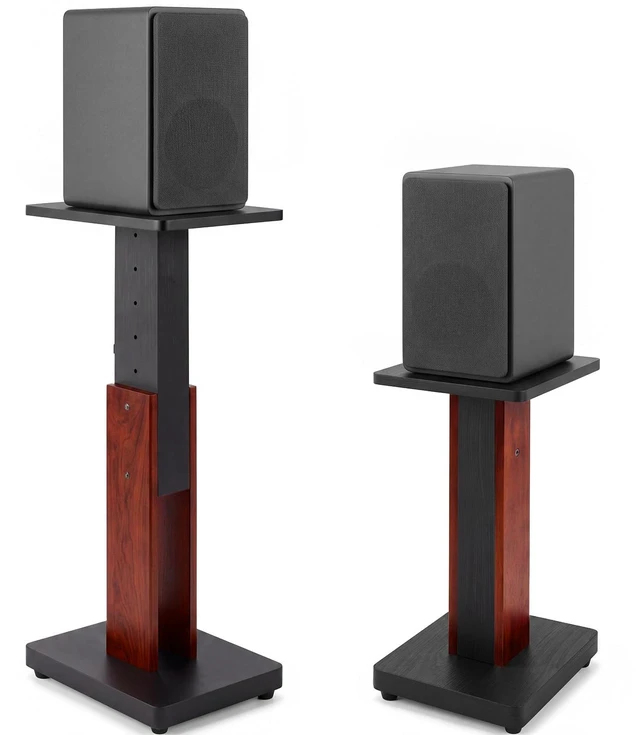 Main image of 2 Pcs Height Adjustable Speaker Stands 18 to 28 Inches Heavy Duty 50 Lbs Wood Vinyl Record Player Stands Pair for Studio Housewarming Home Decoration