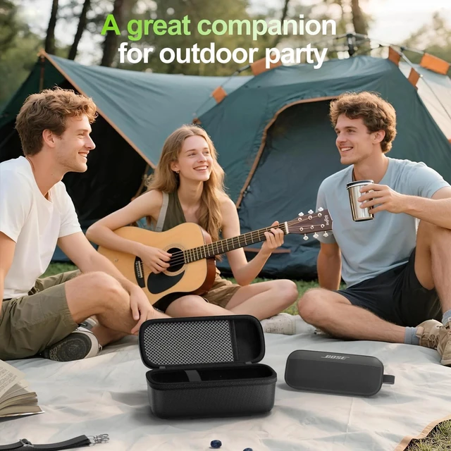 Alt view image 7 of 7 - Hard Case for Bose SoundLink Flex 2nd/1st Gen Speaker - Black Hard Travel Storage Case with Mesh Pocket, Shoulder Strap and Carabiner for Bose SoundLink Flex 2nd/1st Gen Speaker