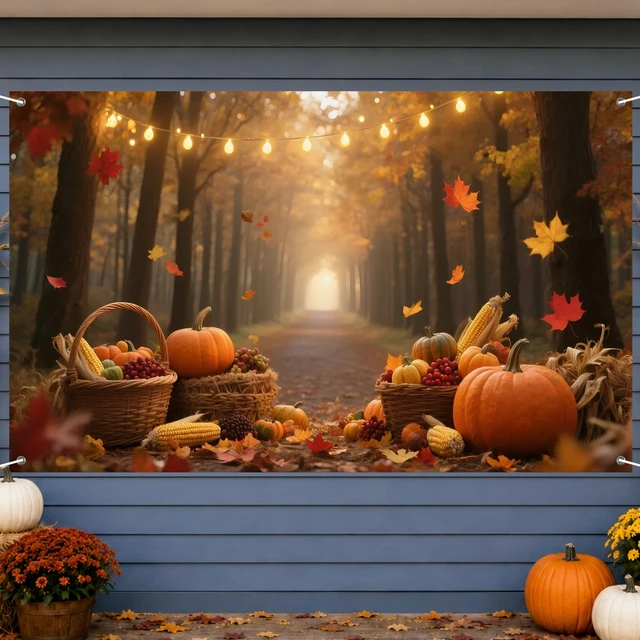 Alt view image 2 of 7 - Fall Backdrop Pumpkin Harvest Thanksgiving Banner 71 x 43 Inch Autumn Pumpkin Corn Harvest Forest Background for Thanksgiving Party Decorations, Fall Festival Wall and Photo Booth