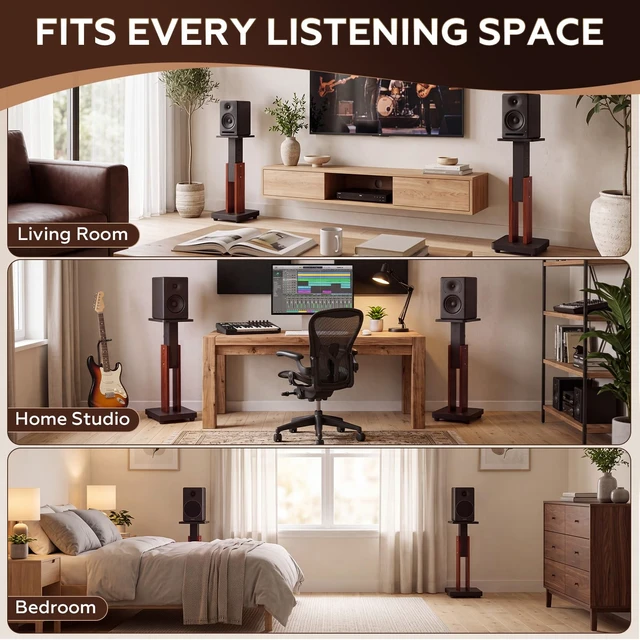 Alt view image 7 of 7 - 2 Pcs Height Adjustable Speaker Stands 18 to 28 Inches Heavy Duty 50 Lbs Wood Vinyl Record Player Stands Pair for Studio Housewarming Home Decoration