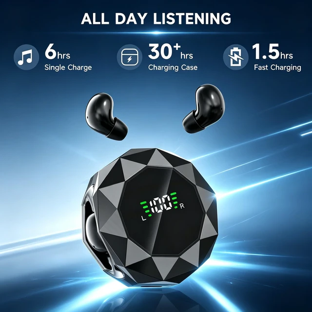 Alt view image 2 of 7 - Wireless Earbuds,Bluetooth 6.0 Headphones, ENC Noise Cancelling, Ergonomic Sport Headphone Headset for Gym/Running/Work,Ultra-Mini Stylish Headphones for Sleep & Day (Black)
