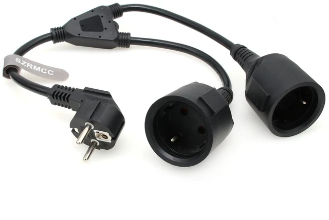 Main image of EU Europe Schuko UPS PDU Y Splitter Power Cord Right Angle CEE7/7 European Schuko Plug to European Female Socket Extension Cable 16A 250V (2X Female)