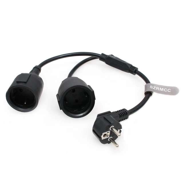 Alt view image 2 of 6 - EU Europe Schuko UPS PDU Y Splitter Power Cord Right Angle CEE7/7 European Schuko Plug to European Female Socket Extension Cable 16A 250V (2X Female)