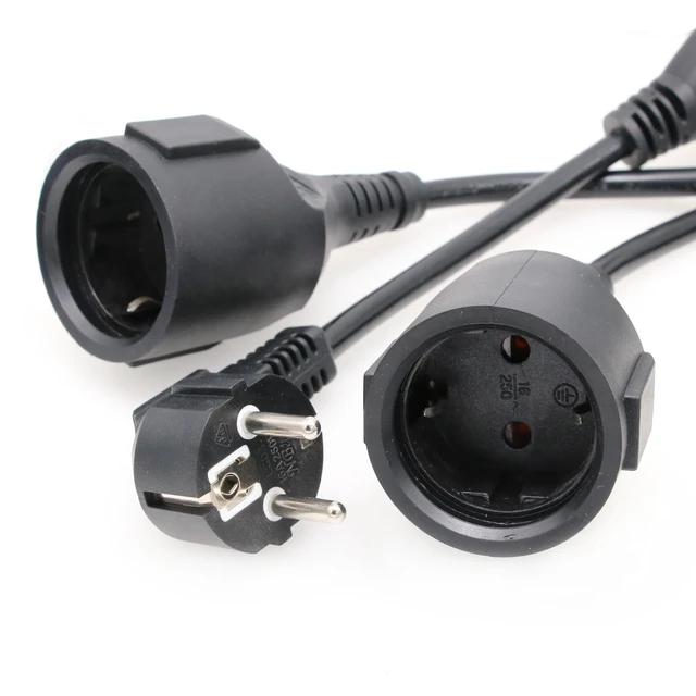 Alt view image 3 of 6 - EU Europe Schuko UPS PDU Y Splitter Power Cord Right Angle CEE7/7 European Schuko Plug to European Female Socket Extension Cable 16A 250V (2X Female)
