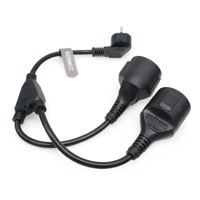 Alt view image 4 of 6 - EU Europe Schuko UPS PDU Y Splitter Power Cord Right Angle CEE7/7 European Schuko Plug to European Female Socket Extension Cable 16A 250V (2X Female)