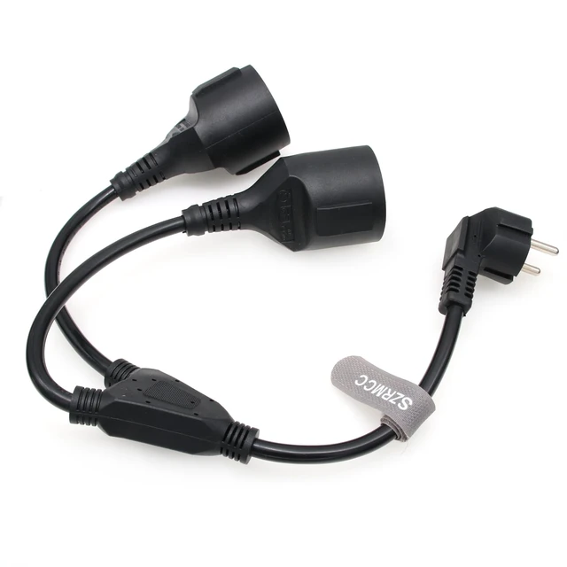 Alt view image 5 of 6 - EU Europe Schuko UPS PDU Y Splitter Power Cord Right Angle CEE7/7 European Schuko Plug to European Female Socket Extension Cable 16A 250V (2X Female)