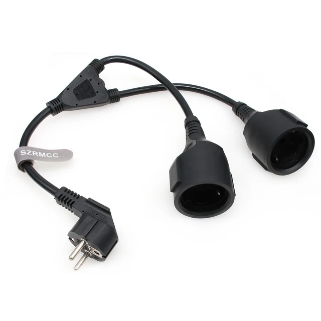 Alt view image 6 of 6 - EU Europe Schuko UPS PDU Y Splitter Power Cord Right Angle CEE7/7 European Schuko Plug to European Female Socket Extension Cable 16A 250V (2X Female)