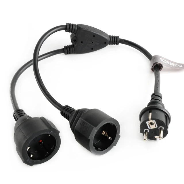 Alt view image 2 of 5 - EU Europe Schuko UPS PDU Y Splitter Power Cord CEE7/7 European Schuko Plug to European Female Socket Extension Cable 16A 250V (2X Female)