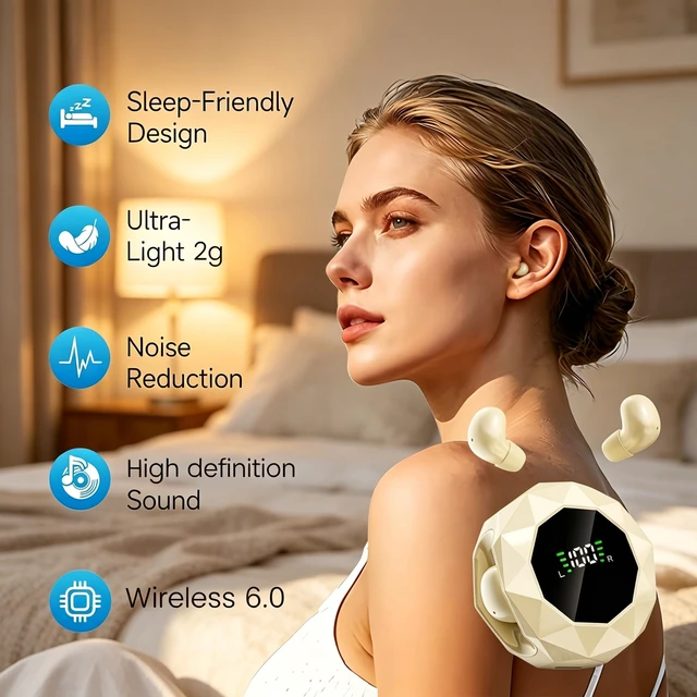 Alt view image 5 of 7 - Wireless Earbuds,Bluetooth 6.0 Headphones, ENC Noise Cancelling, Ergonomic Sport Headphone Headset for Gym/Running/Work,Ultra-Mini Stylish Headphones for Sleep & Day (Khaki)