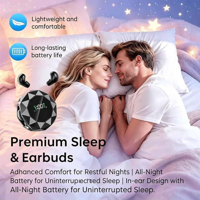 Alt view image 7 of 7 - Wireless Earbuds,Bluetooth 6.0 Headphones, ENC Noise Cancelling, Ergonomic Sport Headphone Headset for Gym/Running/Work,Ultra-Mini Stylish Headphones for Sleep & Day (Black)