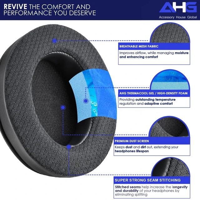 Alt view image 2 of 6 - Premium Hyper X Cool Gel earpads. Compatible with Kingston HyperX Cloud Alpha 2 Wireless Cloud III S Flight 2 Stinger 2 headsets and many more. Cooling Gel Breathable Mesh