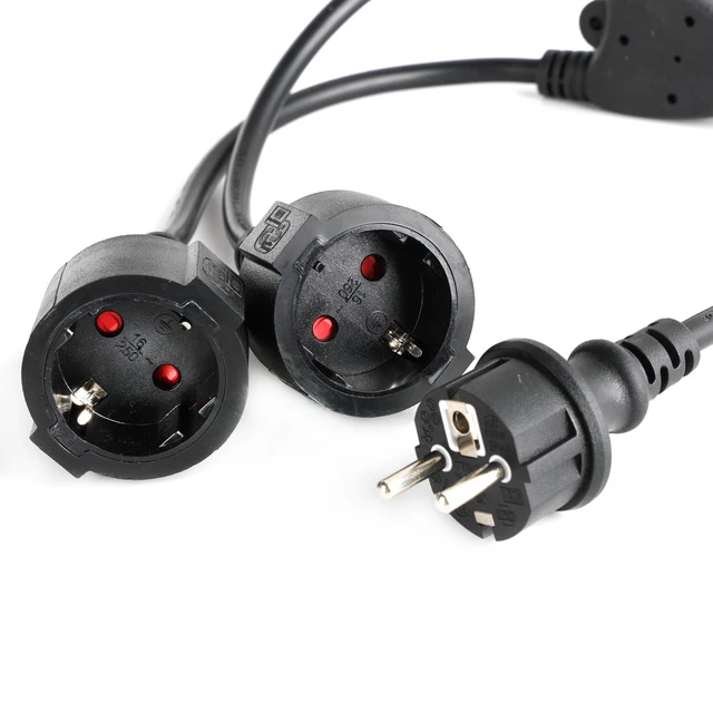 Alt view image 4 of 5 - EU Europe Schuko UPS PDU Y Splitter Power Cord CEE7/7 European Schuko Plug to European Female Socket Extension Cable 16A 250V (2X Female)