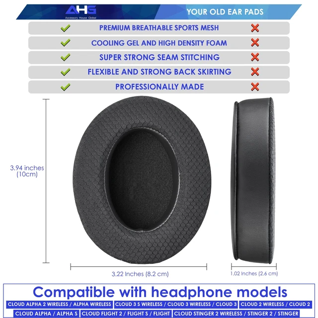 Alt view image 3 of 6 - Premium Hyper X Cool Gel earpads. Compatible with Kingston HyperX Cloud Alpha 2 Wireless Cloud III S Flight 2 Stinger 2 headsets and many more. Cooling Gel Breathable Mesh