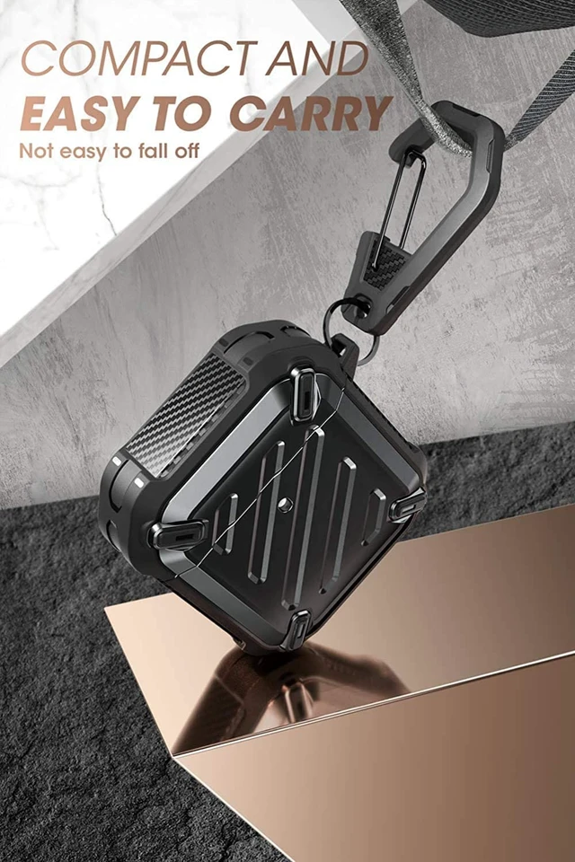 Alt view image 4 of 6 - for AirPods 2 / AirPods1 Military-Grade Case with Carabiner, Balck Military-Grade Drop Protection, Anti-Scratch Hard Shell Cover for AirPods 1st / 2nd, Supports Wireless Charging, UB Pro