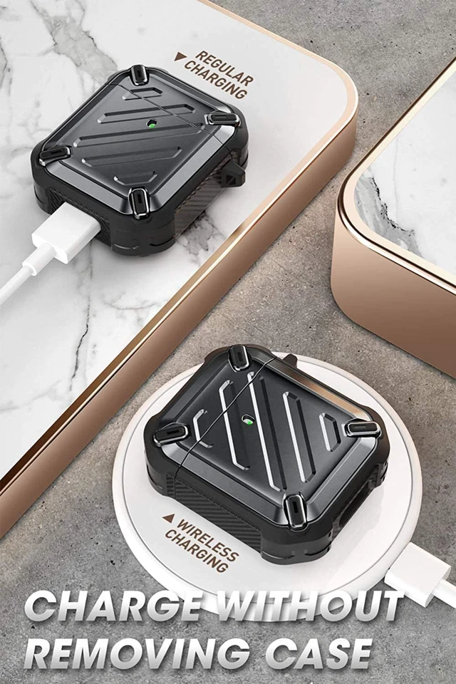 Alt view image 6 of 6 - for AirPods 2 / AirPods1 Military-Grade Case with Carabiner, Balck Military-Grade Drop Protection, Anti-Scratch Hard Shell Cover for AirPods 1st / 2nd, Supports Wireless Charging, UB Pro