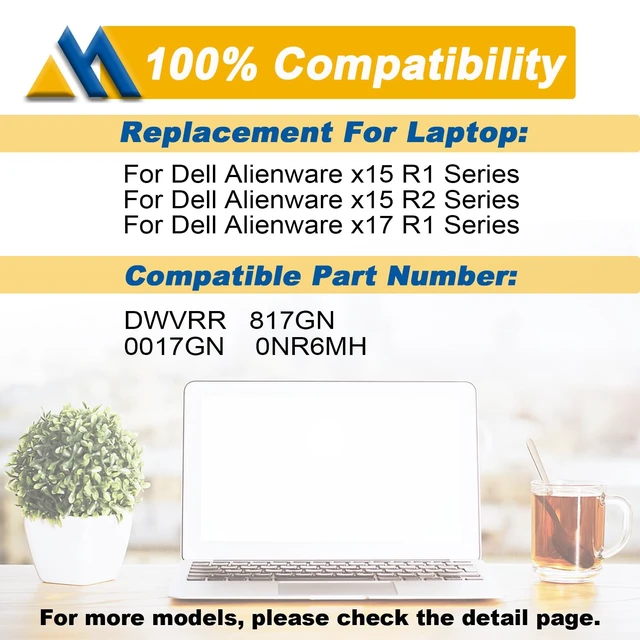 Alt view image 5 of 6 - Mobik 87Wh DWVRR Laptop Battery Replacement for Dell Inspiron 16 7620 2-in-1 Alienware X15 R1 R2 Alienware x17 R1 R2 Series 817GN 0NR6MH 0017GN NR6MH 0NR6MH 11.4V 6-Cell
