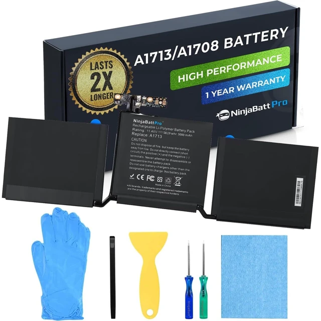 Main image of A1708 Battery for Apple MacBook Pro 13" A1713 A2159 A2289 A2338 Fits MLL42LL/A MPXQ2LL/A MLL42CH/A MLUQ2LL/A MLL42B/A MPXQ2B/A MPXQ2FN/A 5000mAh 58.19Wh 11.4V
