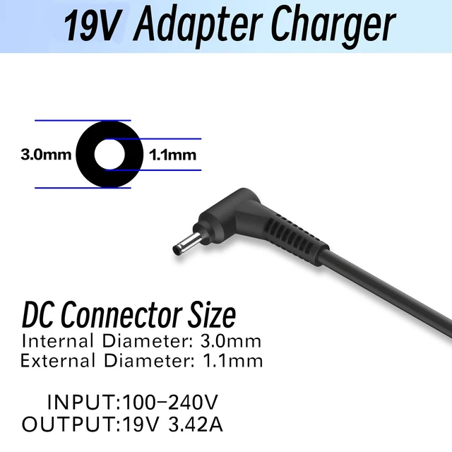 Alt view image 2 of 7 - 19V Laptop Charger Copmatible with Acer Chromebook 11 13 14 15 R11 CB3 CB5 C740 C720 C720p C738T, 65W Replacement Power Cord AC Adapter Supply (Small Connecter with EMI Filter)