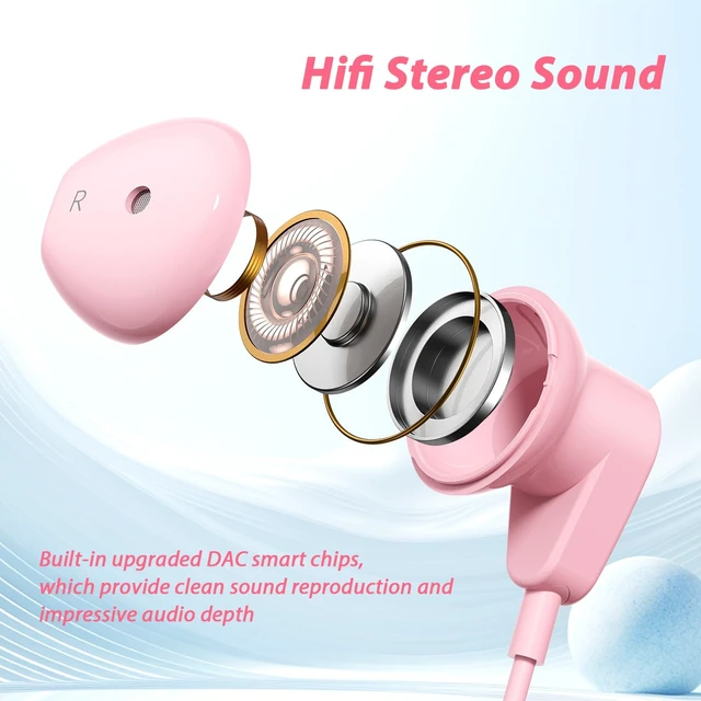 Alt view image 2 of 7 - 3.5mm Headphones Wired Earbuds for Samsung A25 A15 A12 A13, Pink Wired Earphones with Microphone Song Skip Ear Bud Wire for Galaxy A14 A23 A71 A03s/Moto G Power Pure/Pixel 5a 4a