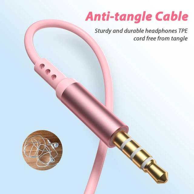 Alt view image 5 of 7 - 3.5mm Headphones Wired Earbuds for Samsung A25 A15 A12 A13, Pink Wired Earphones with Microphone Song Skip Ear Bud Wire for Galaxy A14 A23 A71 A03s/Moto G Power Pure/Pixel 5a 4a